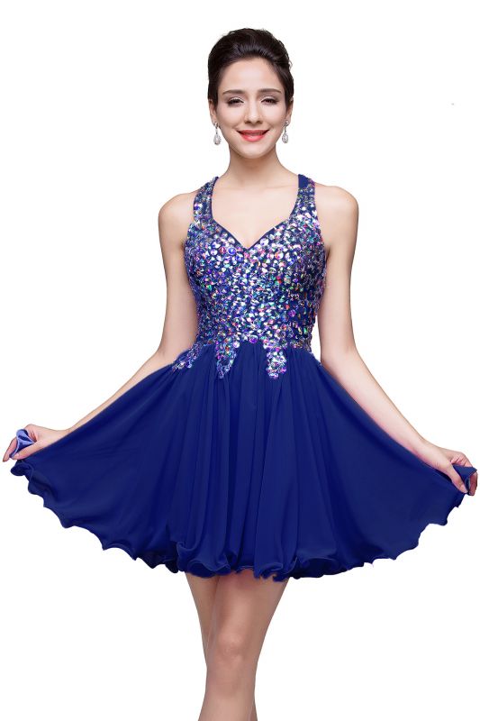 ELIANNA | A-line Sweetheart Short Sleeveless Chiffon Prom Dresses with Crystal Beads