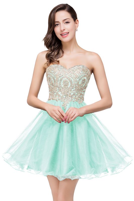 Gabriela | A Line Lace Appliques Sweetheart Short Prom Dresses