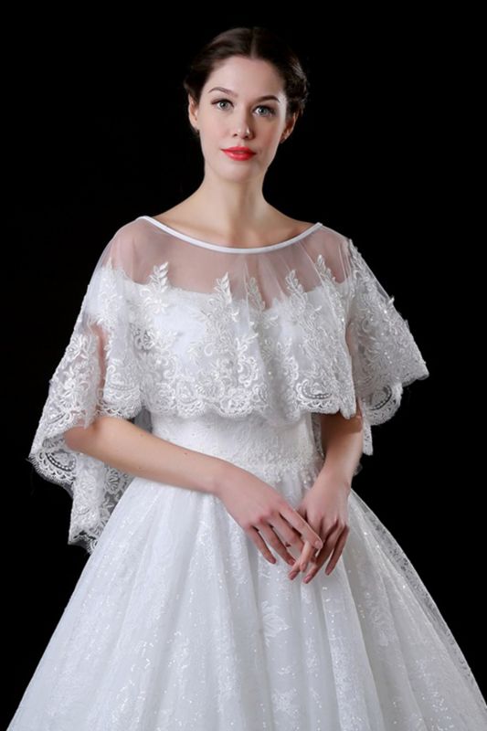 Bon marché tulle / dentelle blanche sans manches de mariage wraps avec des appliques