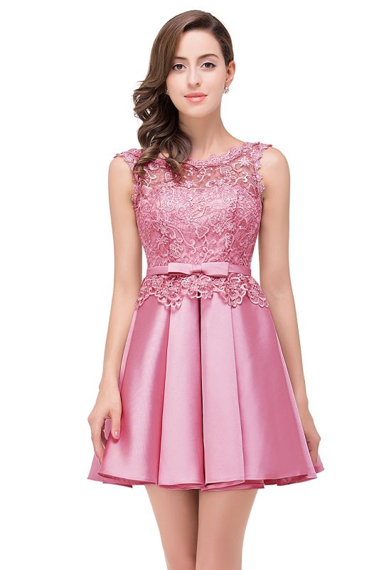 ADELAIDE | A-line Knee-length Satin Homecoming Dress with Lace