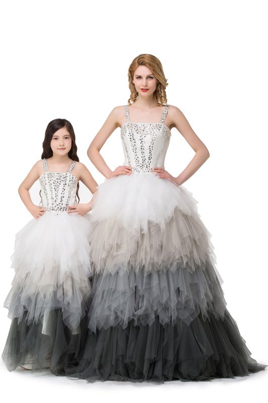 HEAVENLY| Ball Gown Floor Length Spaghetti Straps Beadings Tulle Mother Daughter Dresses