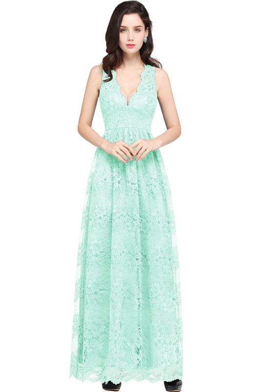 CHAYA | Sheath V-neck Floor-length Lace Navy Blue Prom Dress