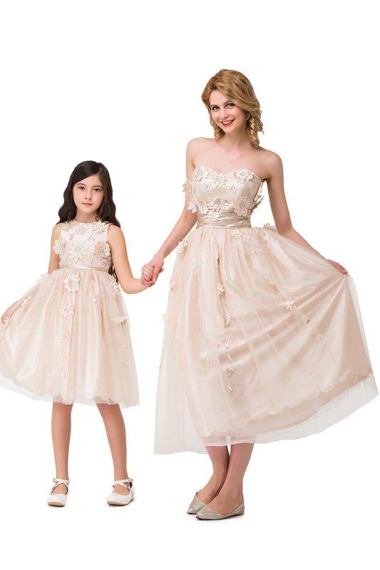 HELEN| A-line Tulle Flower Sleeveless Zipper Beadings Mother Daughter Dresses