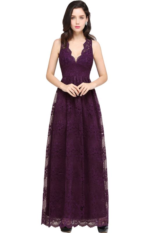 CHAYA | Sheath V-neck Floor-length Lace Navy Blue Prom Dress