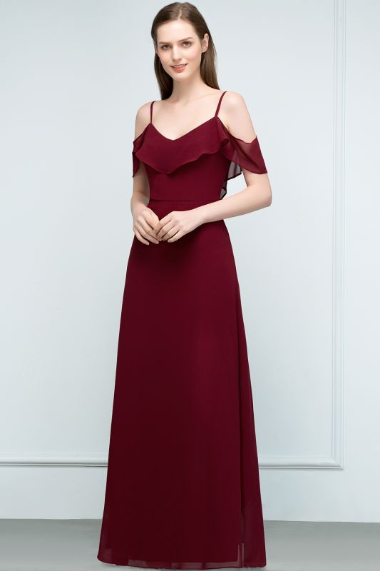 JULIANA | A-Linie Spaghetti Off-Schulter V-Ausschnitt lange Chiffon Prom Kleider