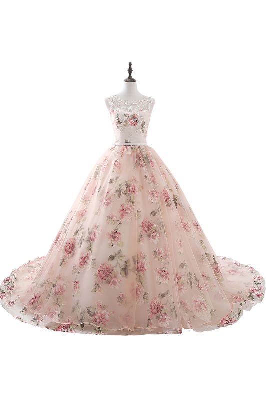 ALIA | Ball Gown Sweetheart Vintage Organza Evening Dresses With Print