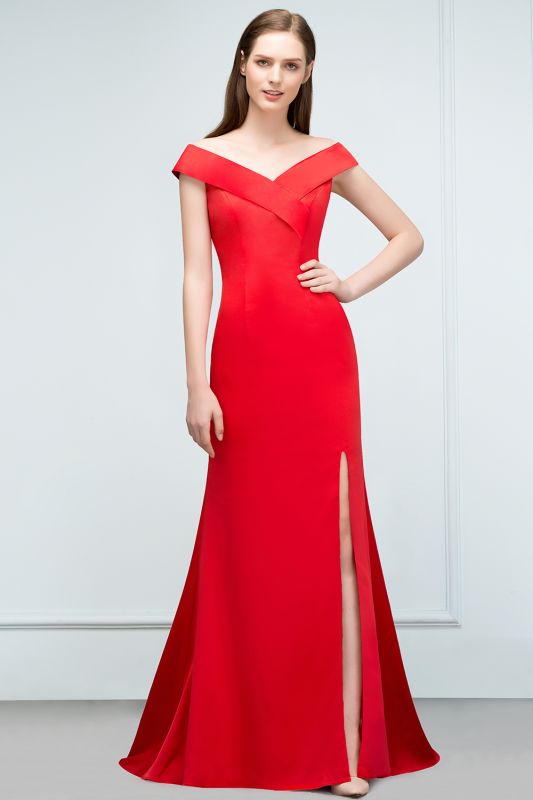 SUE | Mermaid Off-shoulder Floor Length Split Red Prom Dresses