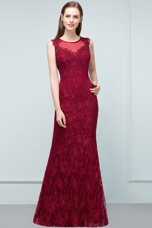 SUSAN | Mermaid Floor Length Sleeveless Lace Burgundy Prom Dresses