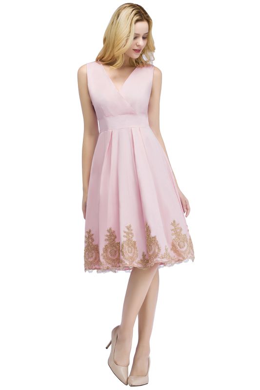 ROSEANNE | A-line V-neck Knee Length Sleeveless Appliques Homecoming Dresses