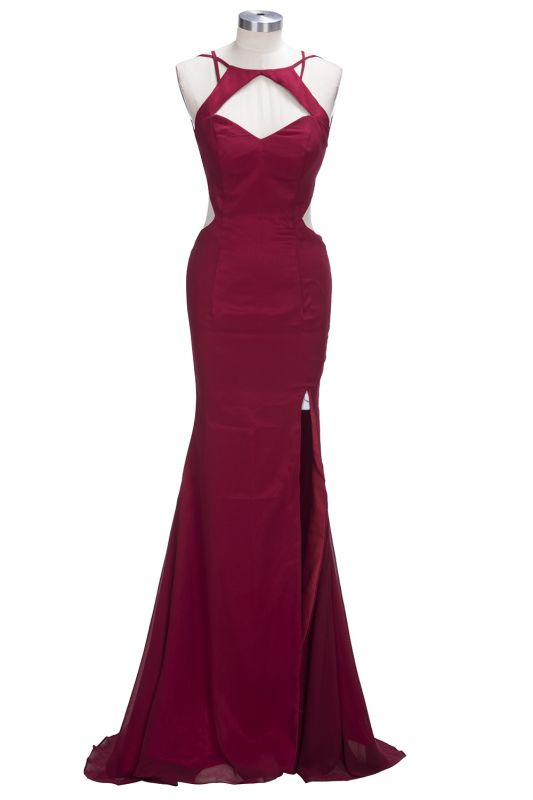 VICTORIA | Mermaid Sleeveless Long Cutouts Side Slit Burgundy Prom Dresses