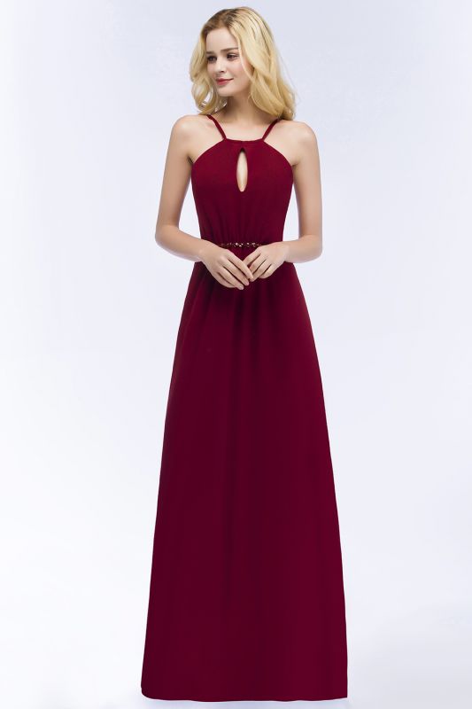 ROMA | A-line Keyhole Neckline Spaghetti Bridesmaid Dresses with Beading Sash