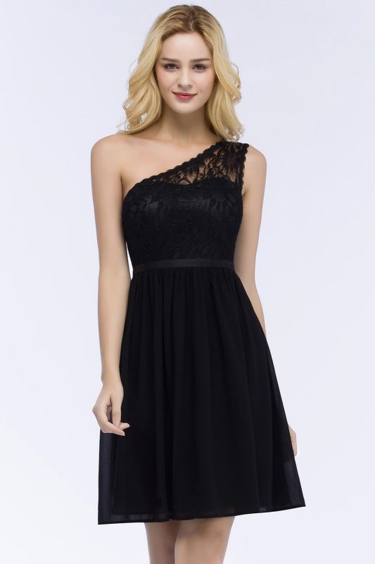 ROSA | A-line Short One-shoulder Lace Top Chiffon Homecoming Dresses with Sash