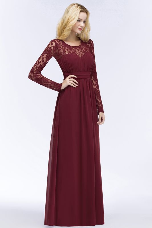 ROSALIE | A-line Floor Length Long Sleeves Lace Chiffon Bridesmaid Dresses