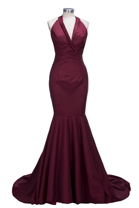 Mermaid Sleeveless Burgundy Prom Dresses  | Sexy V-neck Open Back Evening Gowns