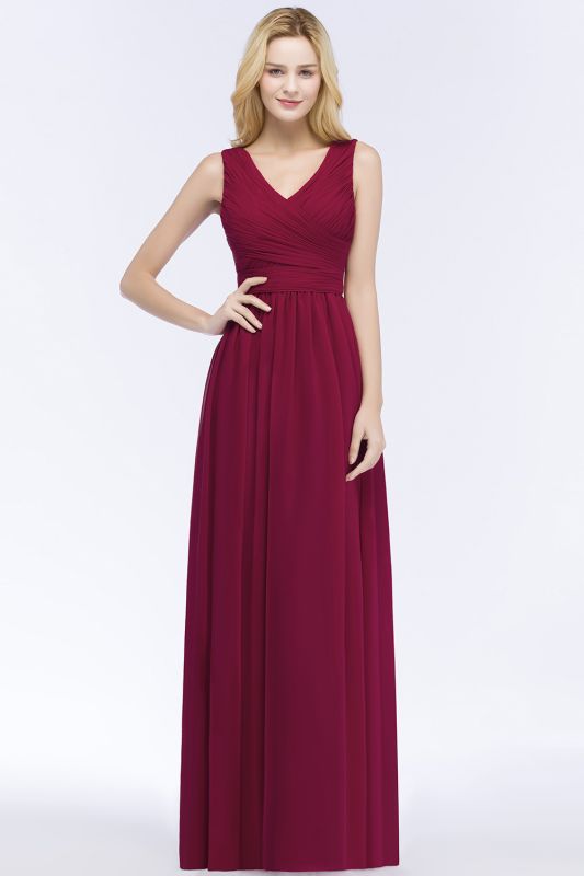 PATIENCE | A-line Floor Length V-neck Sleeveless Ruffled Chiffon Bridesmaid Dresses