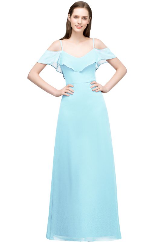 JULIANA | A-line Spaghetti Off-shoulder V-neck Long Chiffon Prom Dresses