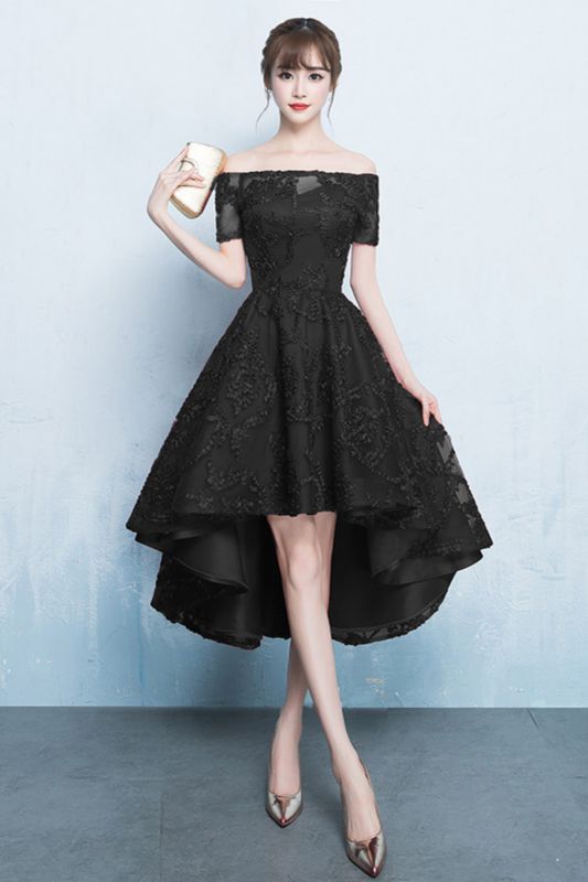 A-line Hi-lo Off-the-shoulder Short Sleeves Appliques Homecoming/Cocktail Dresses