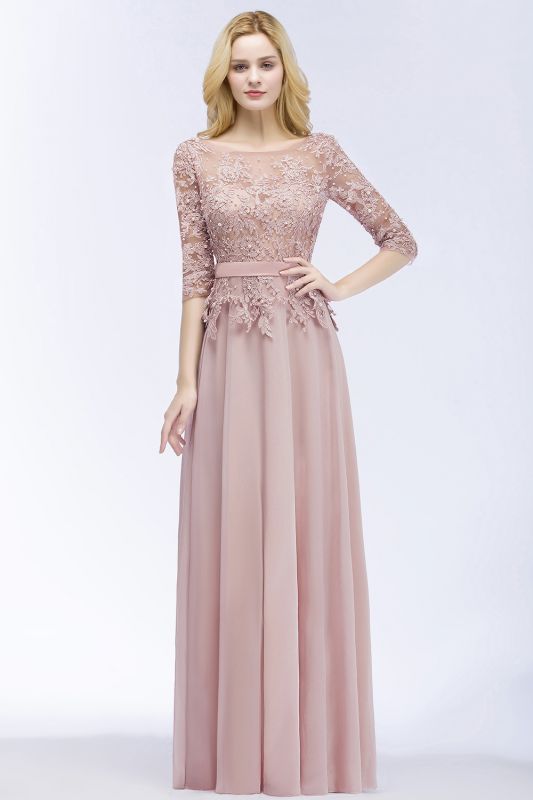 PAMELA | A-line Floor Length Half Sleeves Appliques Bridesmaid Dresses with Sash