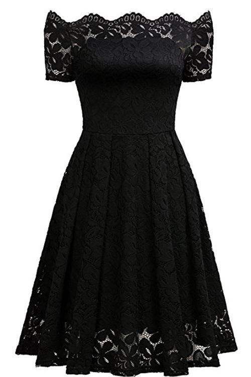 Solid Lace Peasant Off The A-ligne Dress