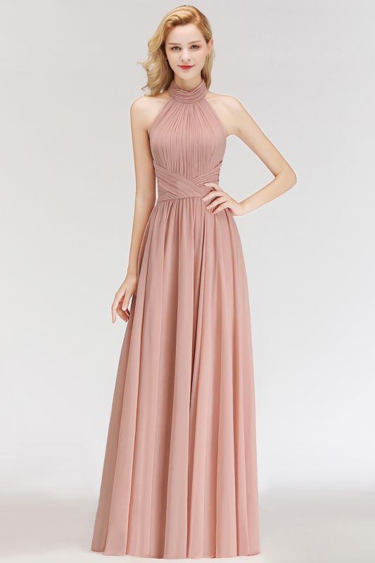 NORAH | A-line Floor Length Halter Ruffled Chiffon Bridesmaid Dresses