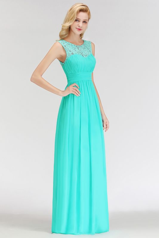MABEL | A-line Sleevless Long Lace Appliques Neckline Bridesmaid Dresses