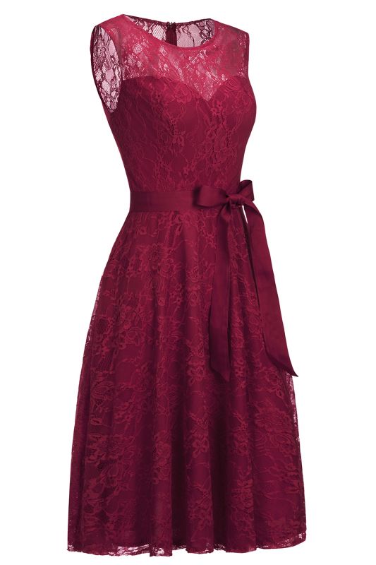 A-line Sleeveless Burgundy Lace Dresses with Bow