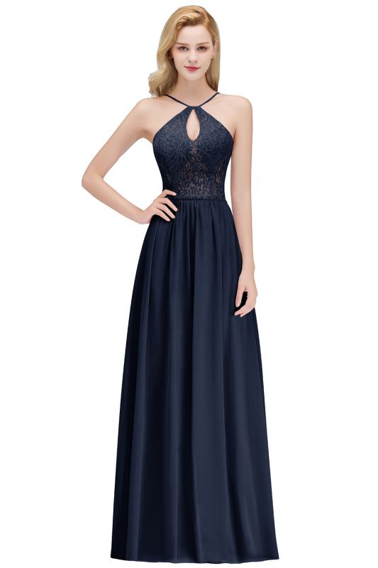 MADELEINE | A-line Keyhole Neckline Lace Top Long Spaghetti Bridesmaid Dresses