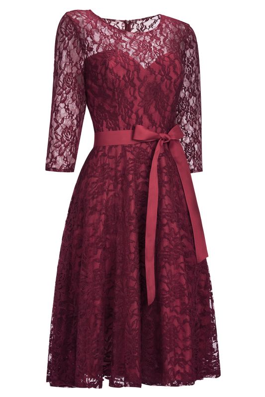 Vintage A-line Burgundy Lace Dresses with Sleeves