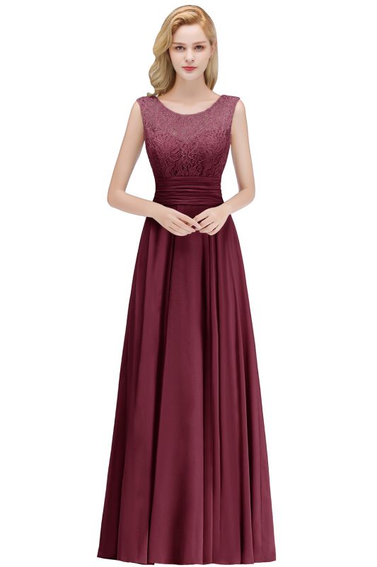 MACY | A-line Floor Length Lace Top Sleeveless Chiffon Bridesmaid Dresses