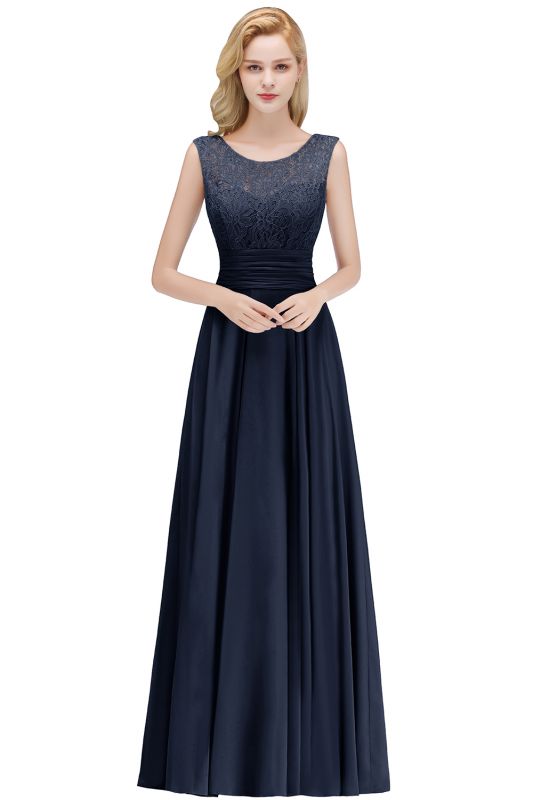 MACY | A-line Floor Length Lace Top Sleeveless Chiffon Bridesmaid Dresses