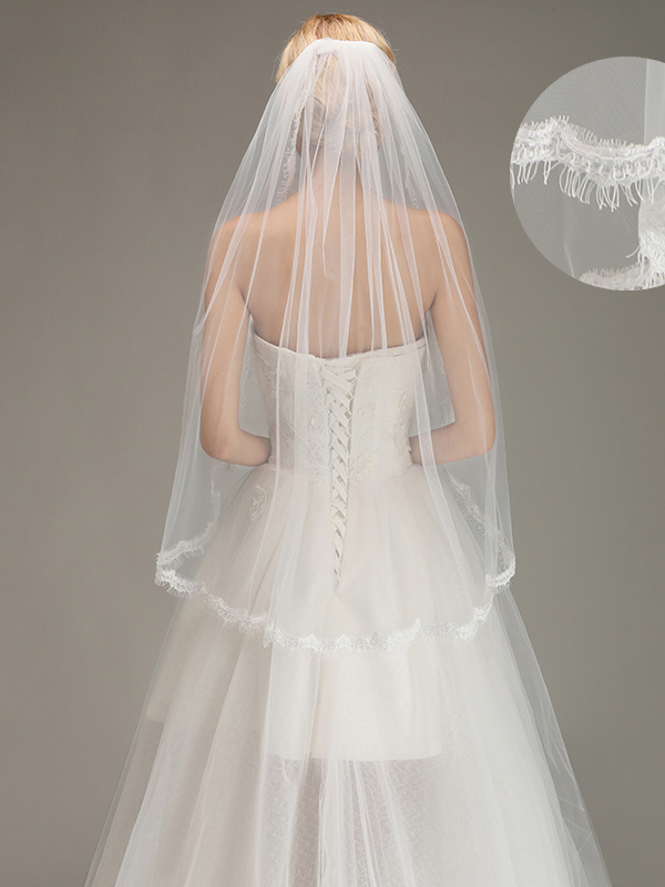 Lace Edge One Layer Wedding Veil with Comb Soft Tulle Bridal Veil