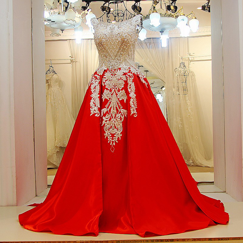Exquisite Red Bateau Floor-Length Sleeveless A Line Appliques Evening Dress