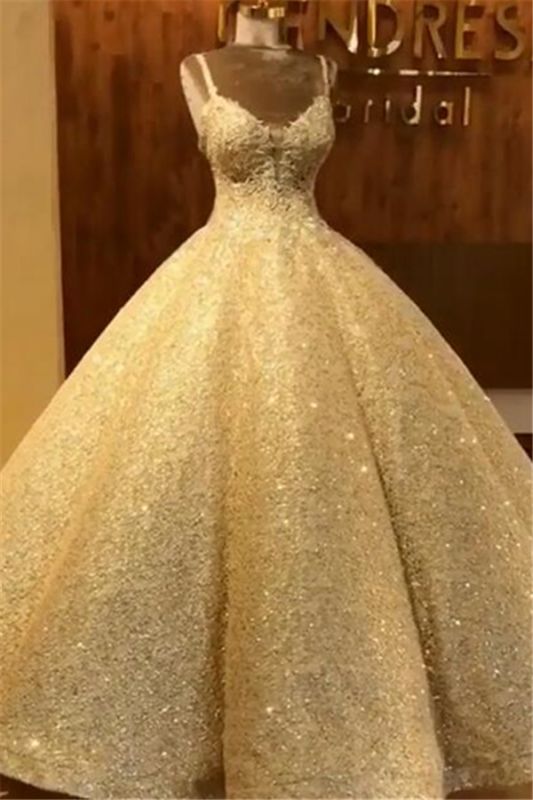 Elegante Riemen Pailletten Brautkleider | Sleeveless Ball Brautkleider aus Spitze