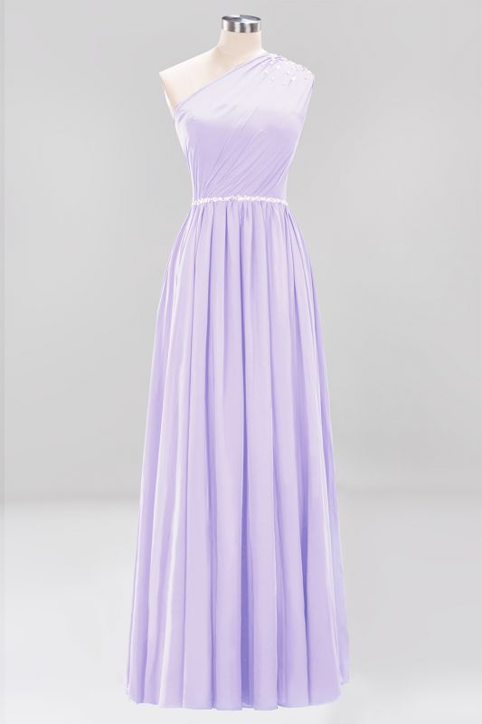 Elegant A-Line Burgundy Chiffon One-Shoulder Sleeveless Ruffles Floor-Length Bridesmaid Dresses with Beadings