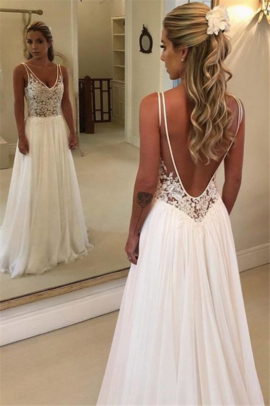 Charming V-Neck Sleeveless Appliques A-Line Floor-Length Prom Dress BC0875