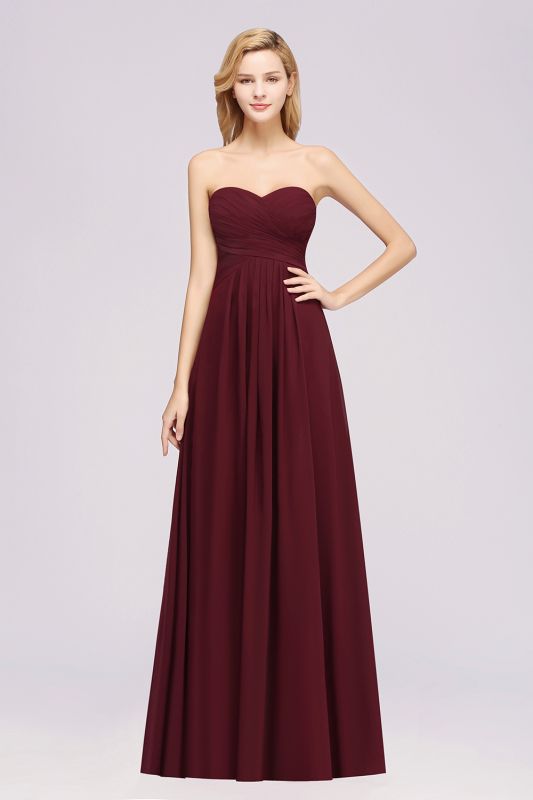 A-line Chiffon Sweetheart Strapless Ruffles Floor-length Bridesmaid Dress