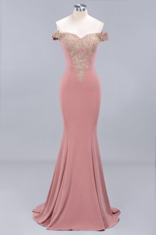 Elegant Mermaid Off-The-Shoulder Floor-Length Mermaid Appliques Zipper Prom Dress