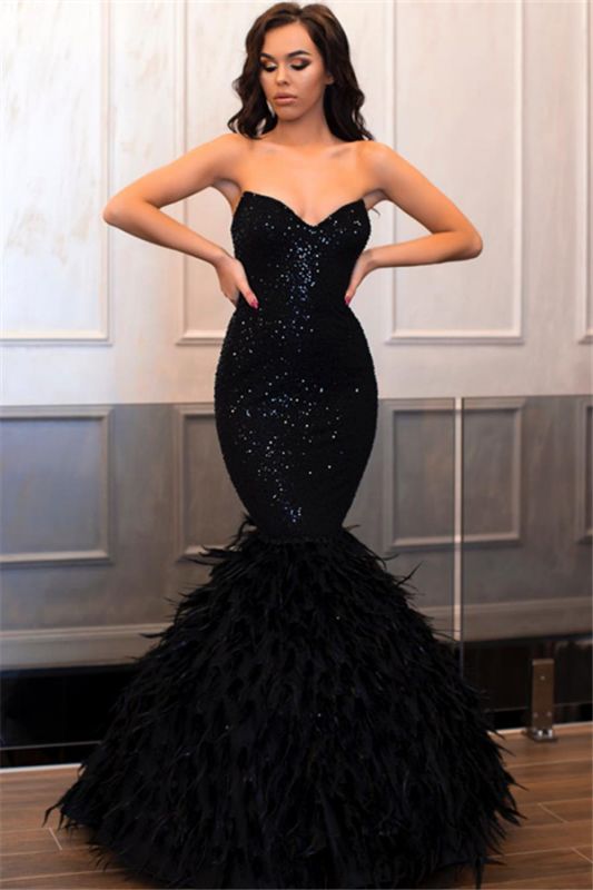 Atemberaubende trägerlose ärmellose schwarze bodenlangen Meerjungfrau Abendkleid