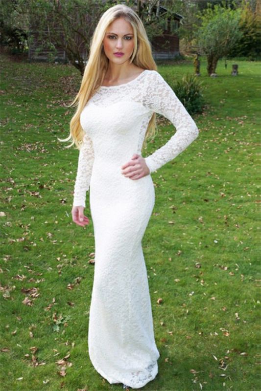 Stylish Round Neck Long Sleeves Appliques Floor-Length Prom Dress
