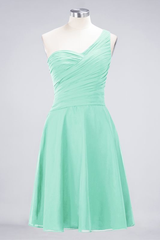 Elegant Princess Chiffon One-Shoulder Sweetheart Sleeveless Knee-Length Bridesmaid Dress with Ruffles