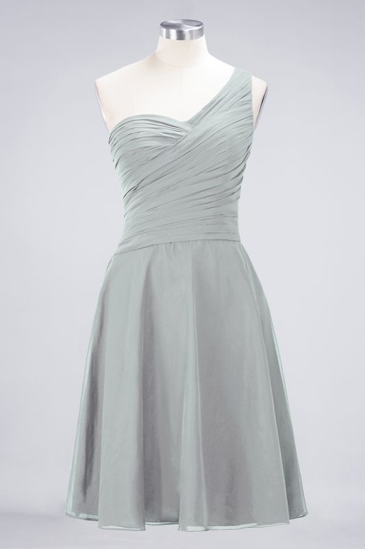 Elegant Princess Chiffon One-Shoulder Sweetheart Sleeveless Knee-Length Bridesmaid Dress with Ruffles