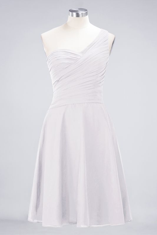 Elegant Princess Chiffon One-Shoulder Sweetheart Sleeveless Knee-Length Bridesmaid Dress with Ruffles