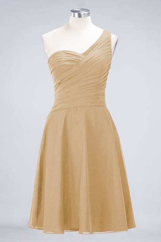 Elegant Princess Chiffon One-Shoulder Sweetheart Sleeveless Knee-Length Bridesmaid Dress with Ruffles