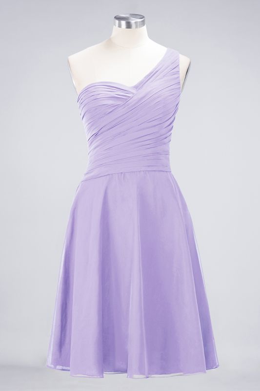 Elegant Princess Chiffon One-Shoulder Sweetheart Sleeveless Knee-Length Bridesmaid Dress with Ruffles