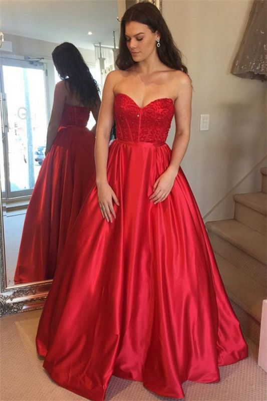 Mordern Sweetheart Sleeveless Lace Lace Appliques A-Line Floor-Length Prom Dresses