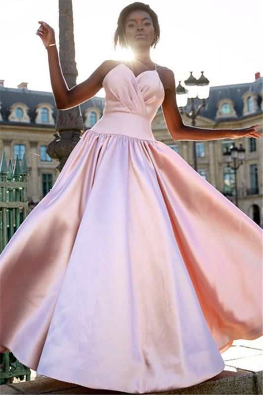 Glamorous Simple Pink Spaghetti-Straps Prom Dresses | New Arrival Sleeveless  Ruffles   Evening Dresses