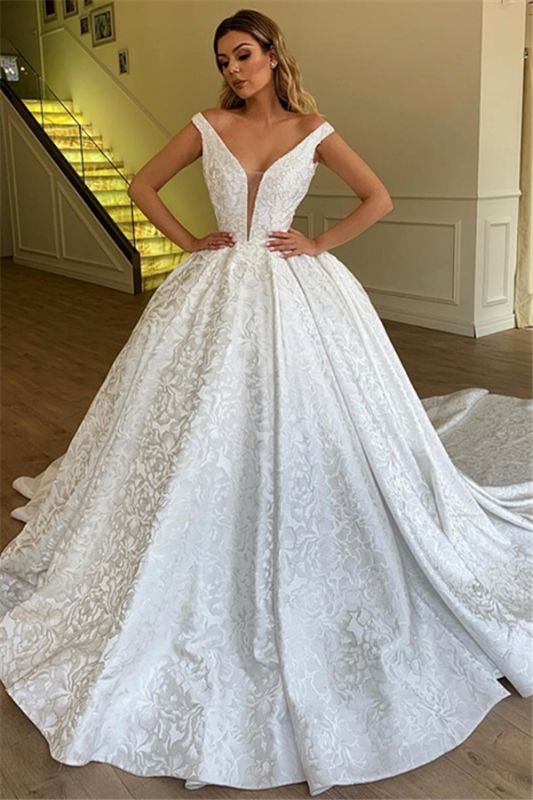 Off The Shoulder Printed Fabric Bridal Gowns | New Arrival Ball Gown  Wedding Dresses
