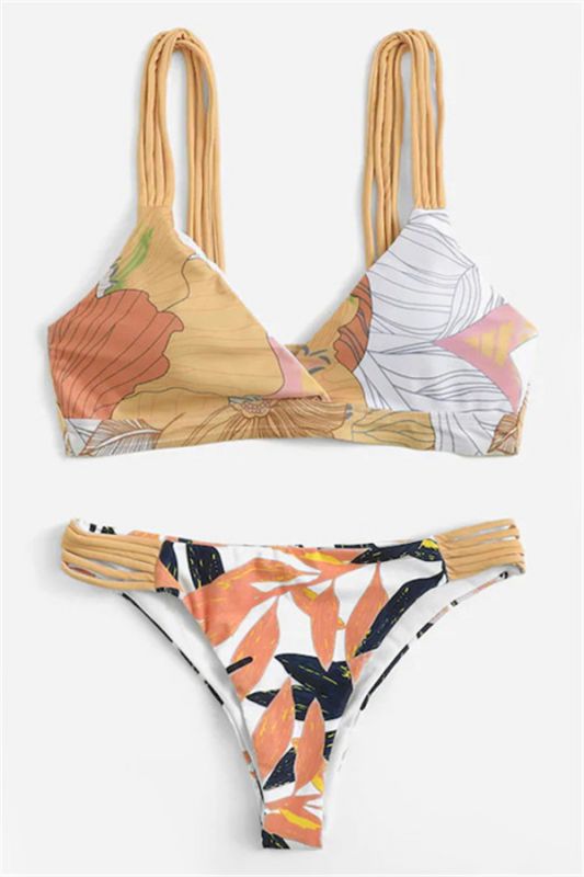 Painted Prints Straps Two Piece Sexy Bikini Sets