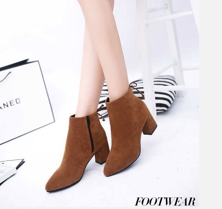 Chunky Heel Daily Lace-up Pointed Toe Zipper Elegant Boots