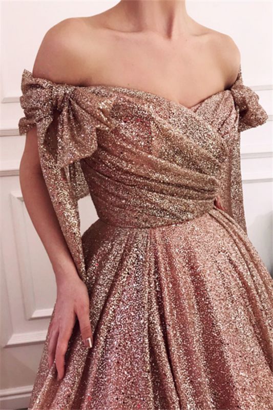 Glamouröses Off-The-Shoulder-Pailletten A-Line Abendkleid
